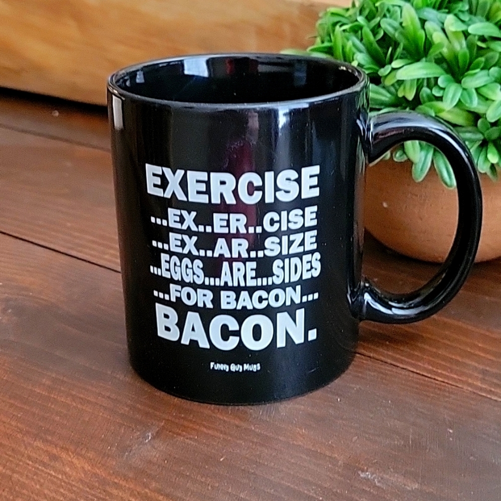 Bacon/exercise funny coffee cup/mug black